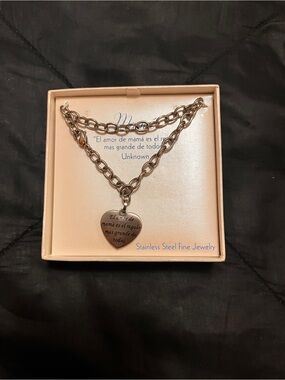 Stainless Steel Heart Pendant Layered bracelet - Silver MOM